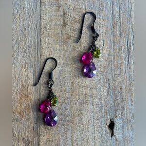 Sterling Silver Multi-Stone Faceted Dangle Earrings